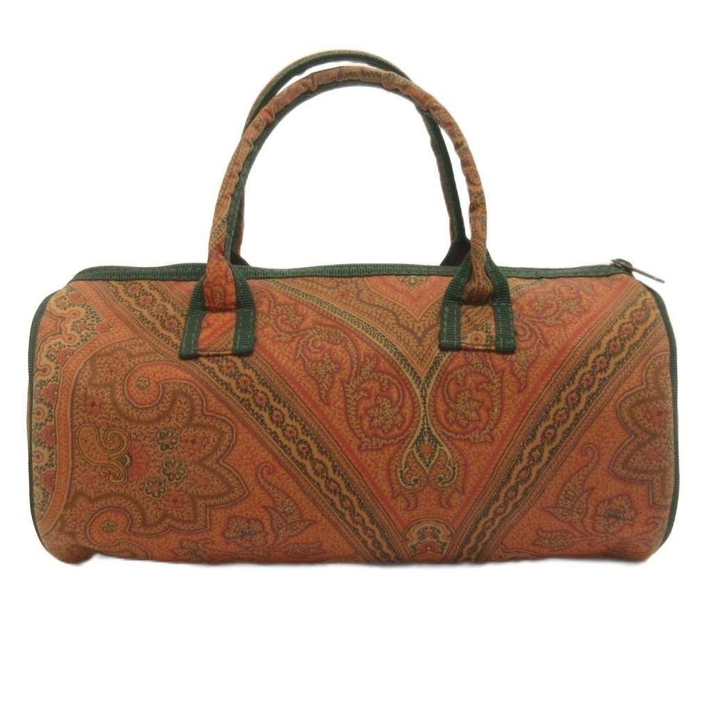 Etro Vintage Paisley Fabric Baguette Barrel Bag Orange Green Italian Handbag